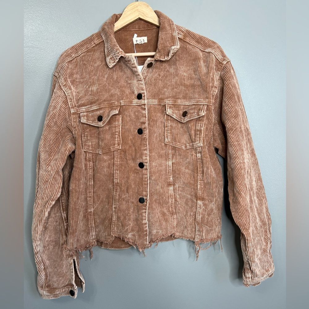 POL light brown corduroy distressed jacket size large edgy‎ rocker spring fall